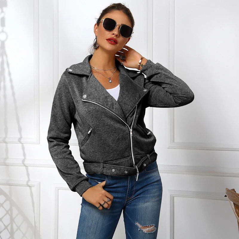 Women 2021 New Autumn Motorcycle Jacket Zipper Faux Soft Leather Jacket Short Leather Jacket Ladies Basic Street Coat Black Red