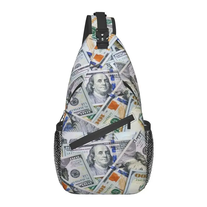 

100 US Dollar Banknotes Sling Chest Bag Custom Money Pattern Shoulder Crossbody Backpack for Men Travel Hiking Daypack