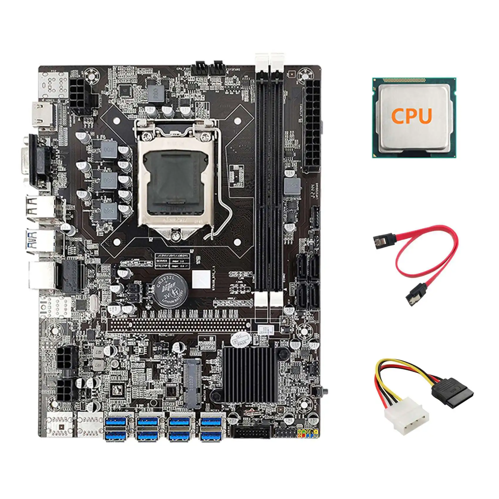 

B75 ETH Mining Motherboard 8XPCIE USB Adapter+CPU+4PIN IDE to SATA Cable+SATA Cable LGA1155 B75 USB Miner Motherboard
