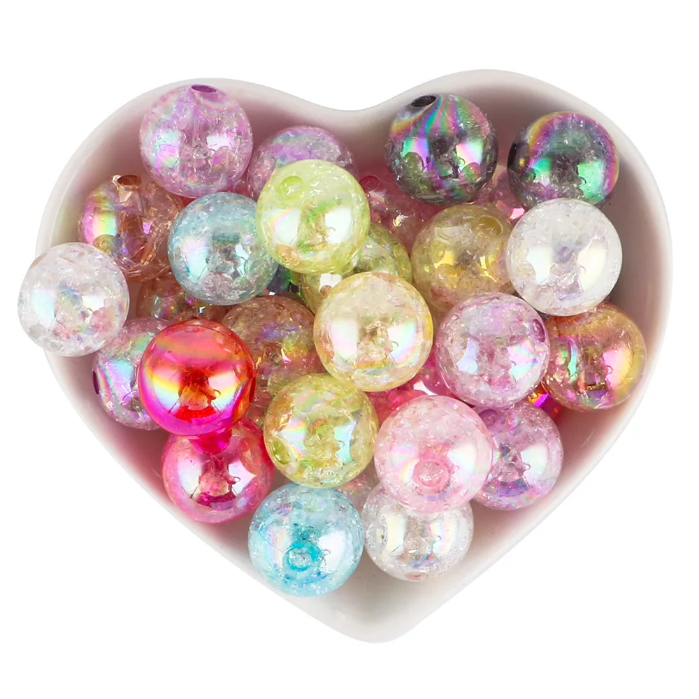 20/40Pcs 14MM Acrylic Bayberry Ball Rhinestone Beads Transparent Crackle Round Beads Shiny Loose Spacer Beads For Jewelry Making