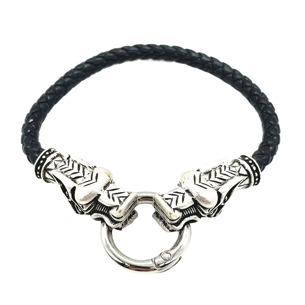 

Nostalgia Vikings Wolf Head Amulet Viking Leather Cuff Bracelets Indian Bangles For Men Brazalete Vikingo Jwelry For Women