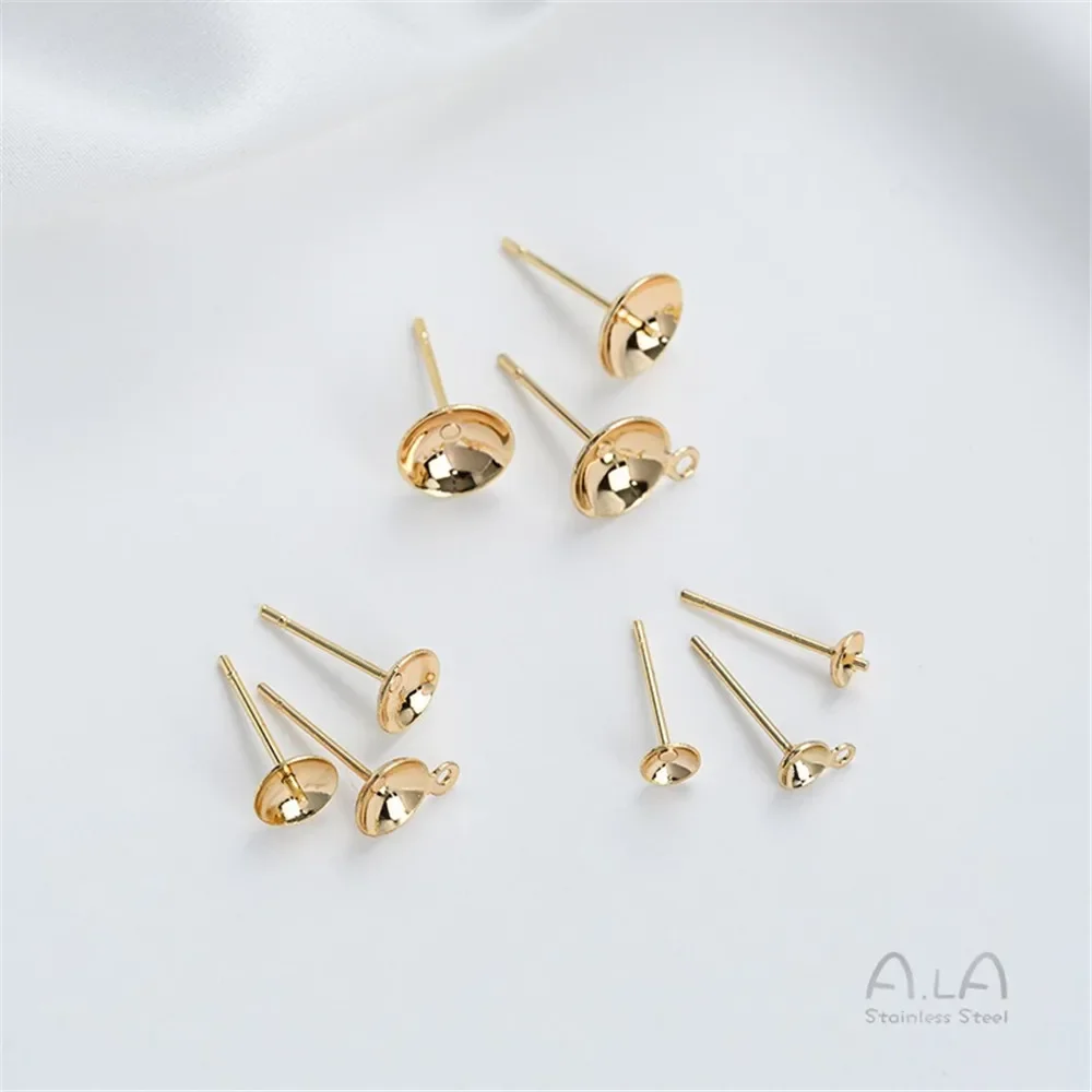 Невыцветающие серьги-держатели для бусин из титановой стали с полуотверстием