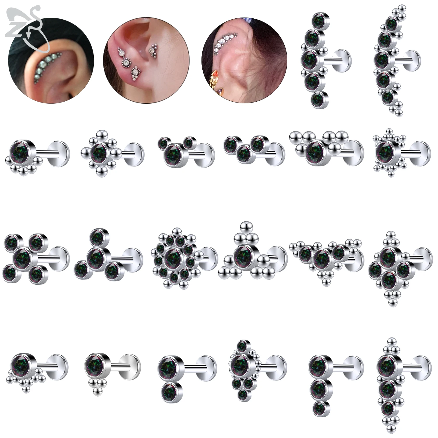 

ZS 1PC 16G 316L Stainless Steel Labret Piercing Screw Lip Stud CZ Crystal Ear Cartilage Tragus Helix Conch Piercings Jewelry 8MM