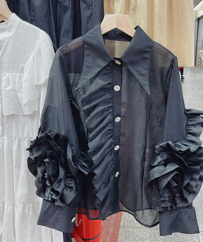 Уличная мода WHITNEY WANG 2022 Весенняя блузка с большими цветочными оборками женская