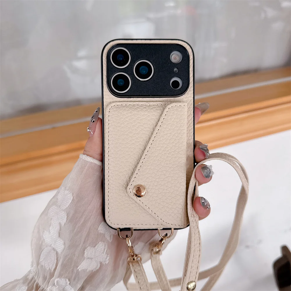 Фото Чехол-кошелек через плечо для iPhone 17 Air 16E 15 14 13 12 11 Pro Max XR XS 8 7 Plus с ремешком-шнурком, кожаный чехол-накладка №3