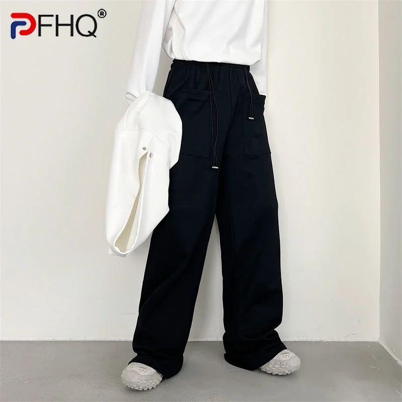 

PFHQ корейские модные свободные прямые мужские элегантные мешковатые брюки со шнуровкой и множеством карманов 2023 весенние мужские брюки высокого качества для улицы