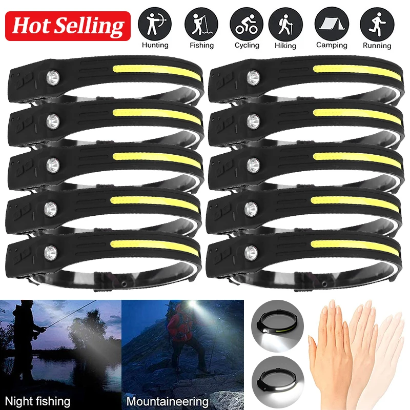 

1-5Pcs Induction Headlamp COB LED Sensor Headlights with Built-in Battery USB Rechargeable Headlamp for Running Fishing Camping