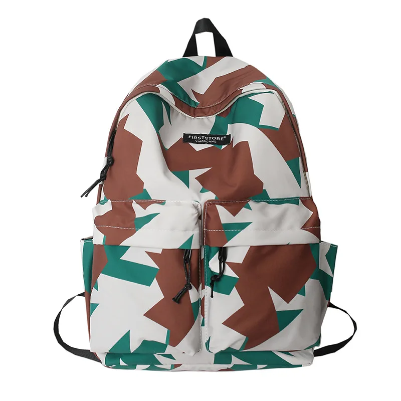 Korean fashion couple large capacity backpack female personalized graffiti double button bag student schoolbag male Backpack