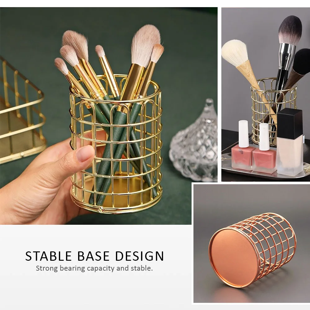 Скандинавская коробка для хранения кистей макияжа настольный золотой круглый