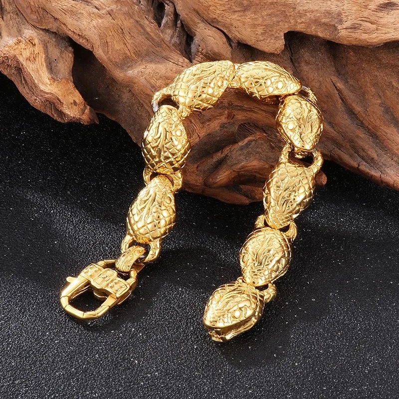 

Hip Hop Stainless Steel Snake Head Men's Bracelet for Men Gold Color Personalized Animal Charm Bracelet Fashion Party Jewelry