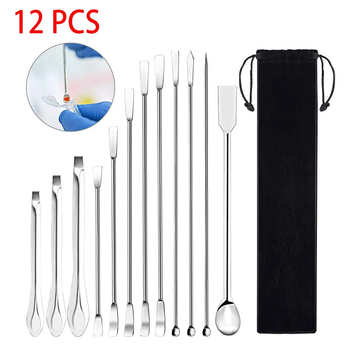 

12Pcs Stainless Steel Lab Spoon Spatula Laboratory Sampling Spoon Mixing Spat 10.2-19.3cm Long Handle Double-Sides Lab Scoop