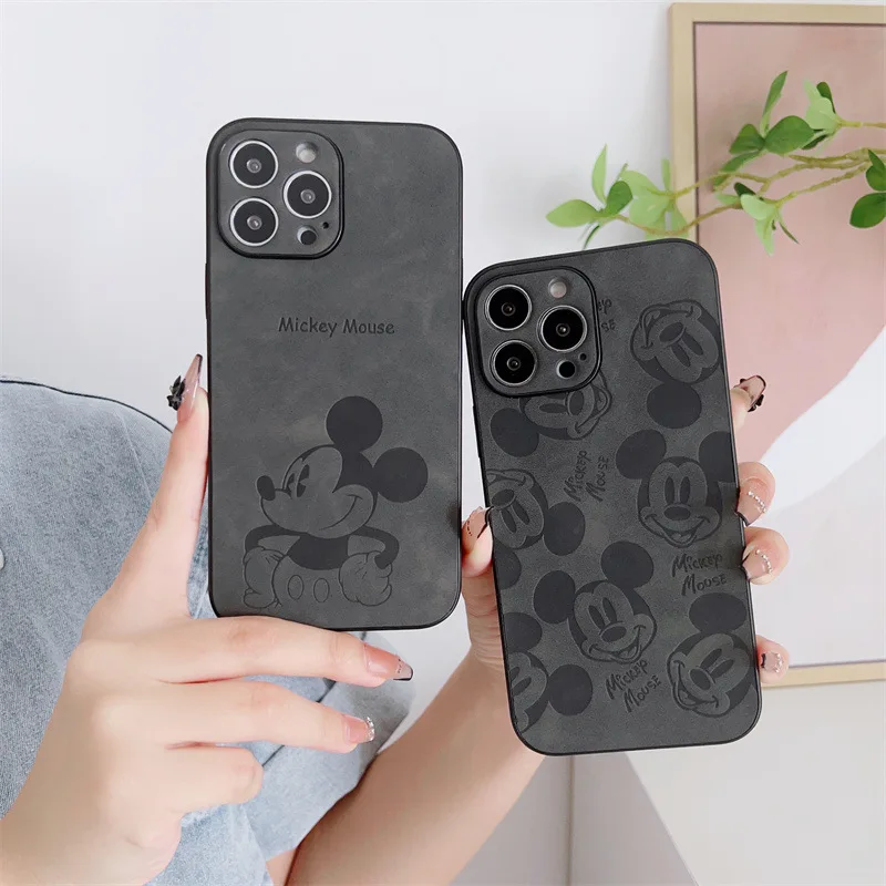 

DISNEY 2022 Premium Case for iPhone 14 13 Pro Max Mickey Embossed Leather Full Coverage Shell Case for 12 11 Promax XR XS 8Plus