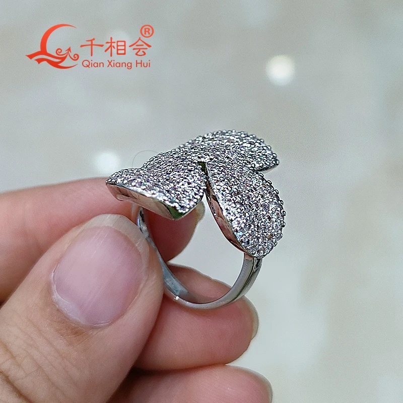 21*23.7mm Three big leaves Sterling 925 Silver hip hop round Moissanite Ring Men women Diamonds Male fine Jewelry
