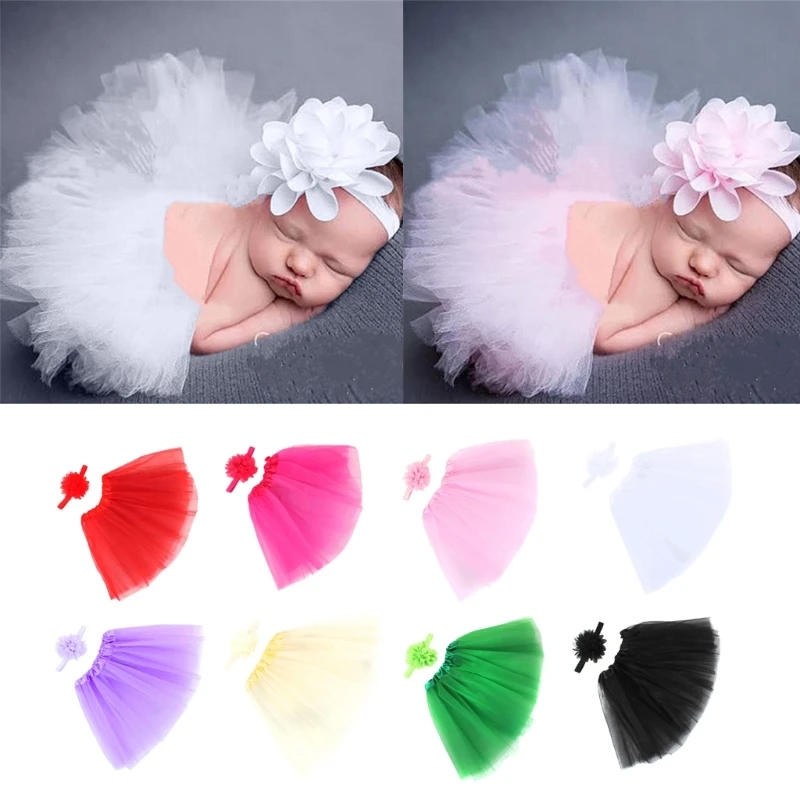 Newborn Hairband & Tulle Tutu Skirt Baby Photo Shooting Set Photo Props Infant Headband Dress Costume for Boys Girls