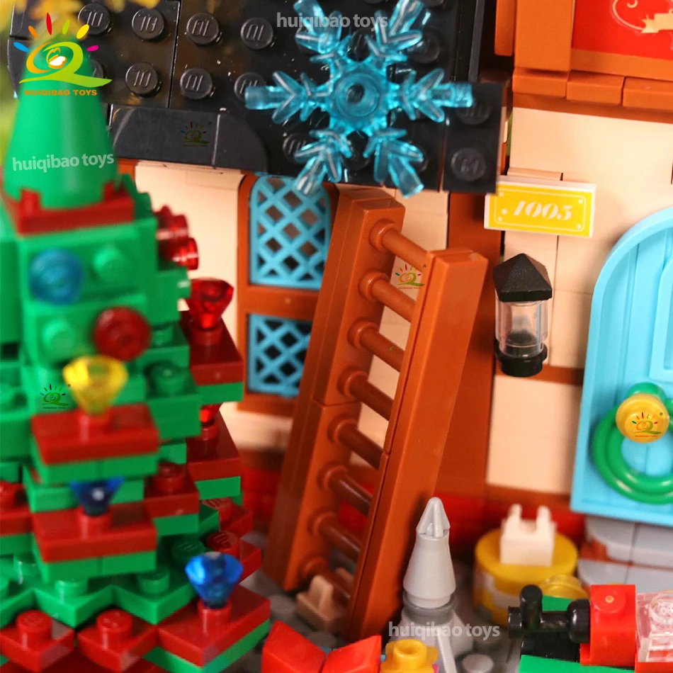 HUIQIBAO 1377 шт. городской рождественский дом MOC модель строительные блоки DIY