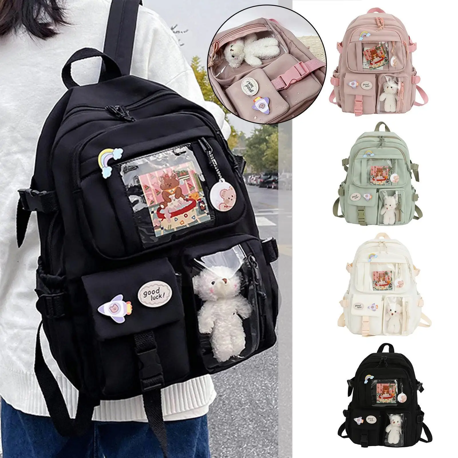 

Cute Women Backpacks Waterproof Multi-Pocket Nylon School Backpack for Student Female Girls Kawaii Laptop Book Pack Mochila X9F2