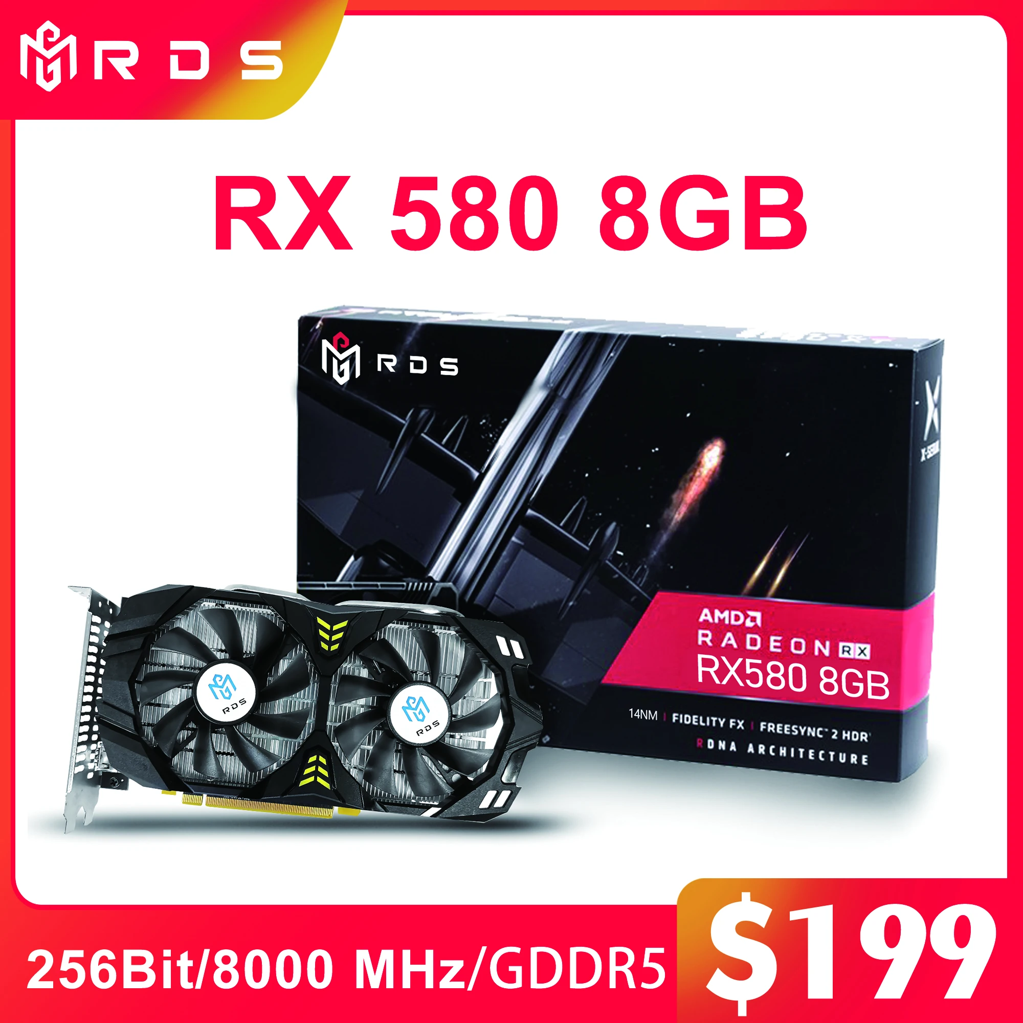 

RX 580 8GB Graphics Card 2048SP 256Bit GDDR5 RX580 Video Card Mining PCI Express 3.0 16X GPU Desktop PC Game HDMI Videocard