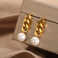 2022 fashion gothic cuban chain stud earrings for women pearl earrings punk hip hop chain drop earrings party femme jewelry gift