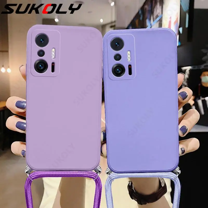 

Original Liquid Silicone Lanyard Case For Redmi Note 11 Pro Note 10 9 8 Pro Cross Rope Cover For Mi 11 10T Pro Mi Poco X3 F3
