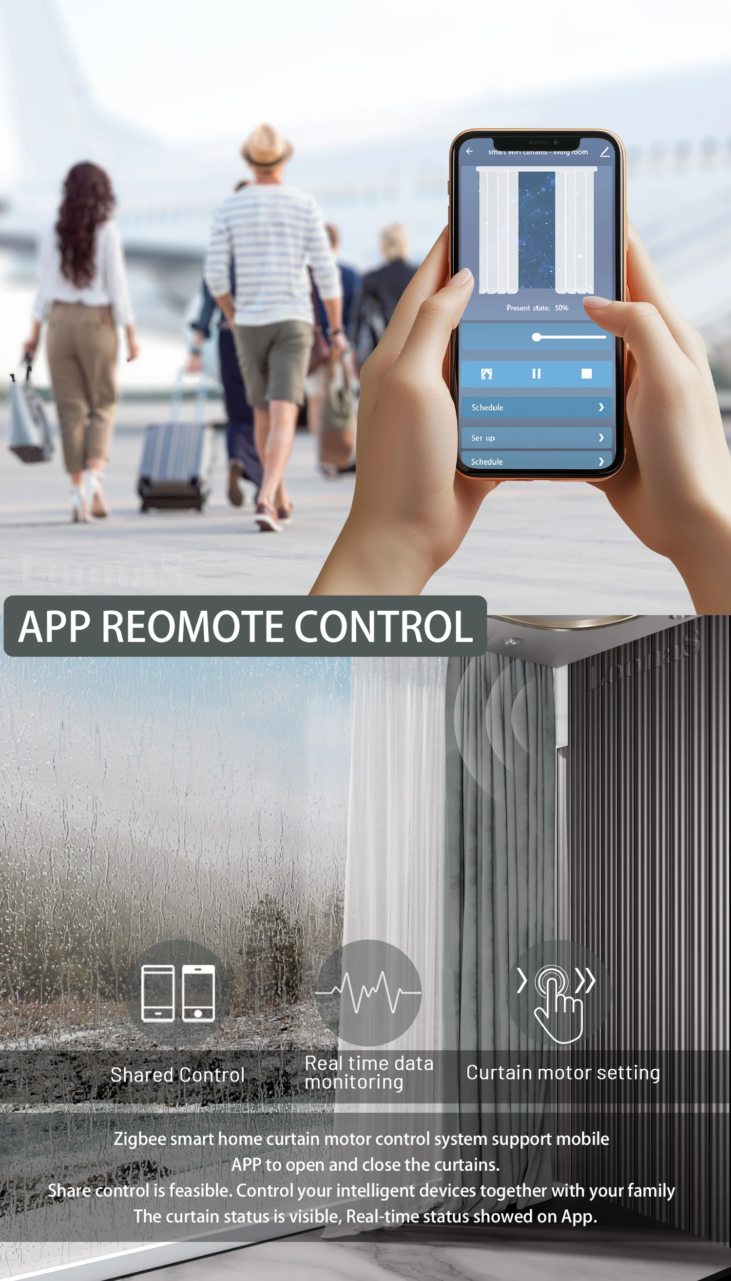 Версия с аккумулятором Tuya Zigbee Smart Curtain Motor Автоматическая система Рельсовый