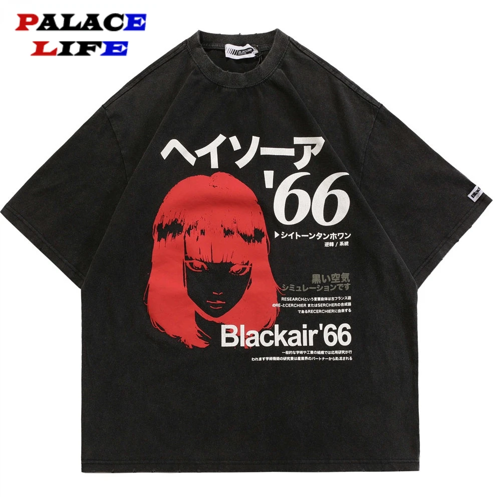 

Футболка мужская оверсайз в стиле японского аниме с принтом и круглым вырезом, хлопковая уличная одежда в стиле Харадзюку, повседневный топ...