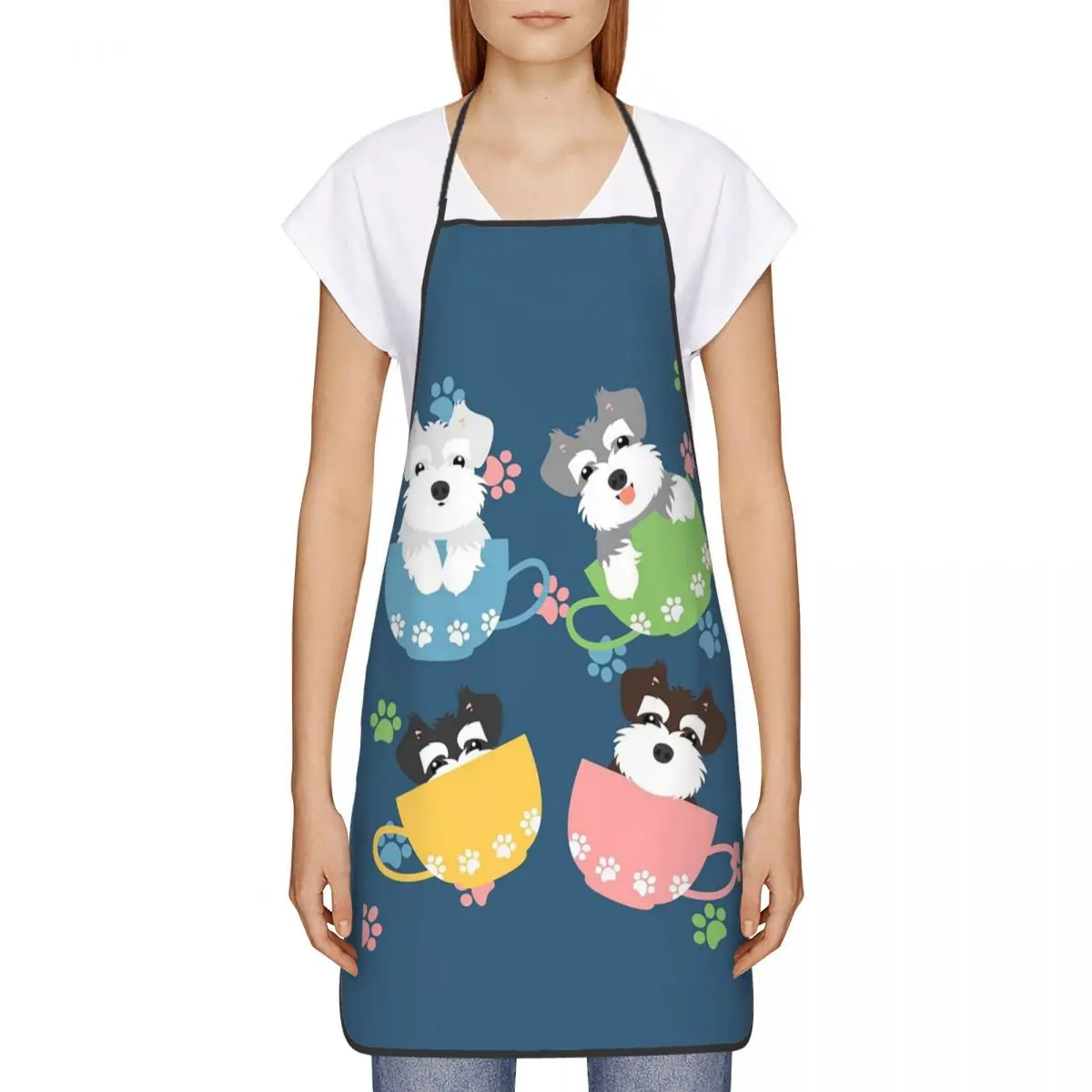 Симпатичная чайная чашка миниатюрный шнауцер щенки-синие фартуки шеф-повар