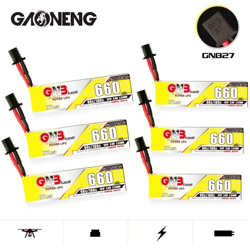 

1-10 шт. Gaoneng GNB 660 мАч 3,8 в 1S 90C/180C для Emax Tinyhawk King Kong Ldarc TINY7 HV 4,35 в литий-полимерный аккумулятор с разъемом GNB27