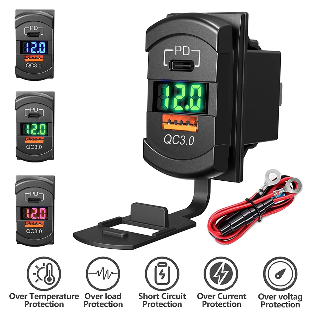 

Автомобильное зарядное устройство PD QC3.0 с двумя USB-портами, 12 В, 24 В