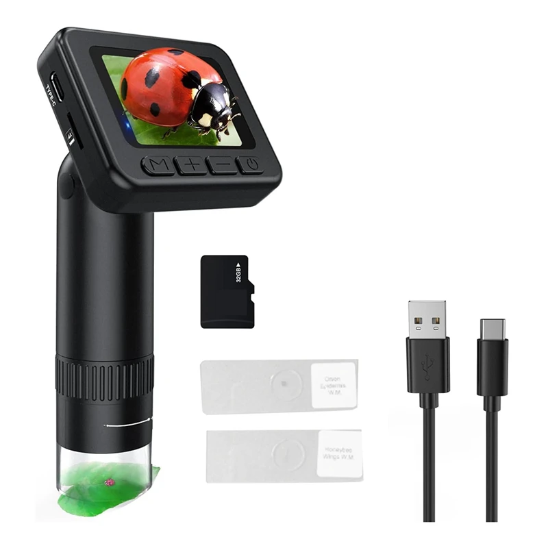 Микроскоп для детей с увеличением 50X-1000X IPS HD-экран фотографии 2-31 МП видео 1080P 2 часа