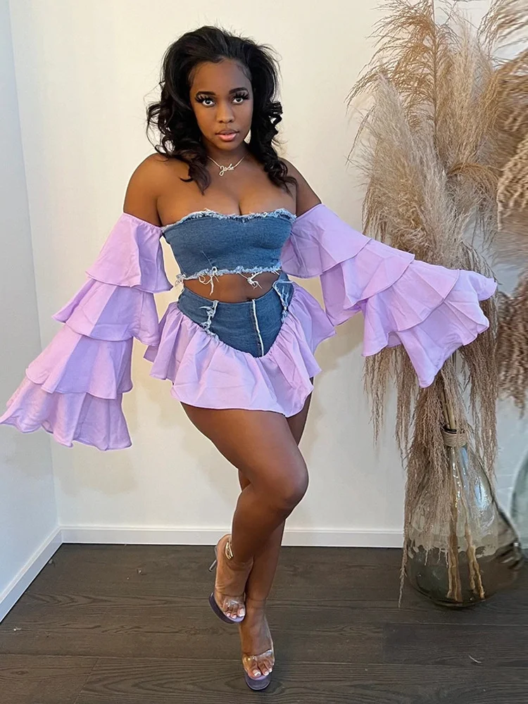 

Balogun Summer Sexy Purple Backless Two Piece Set Women Outfits Yellow 2 Piece Sets Womens Denim Club Outfits Matching Sets