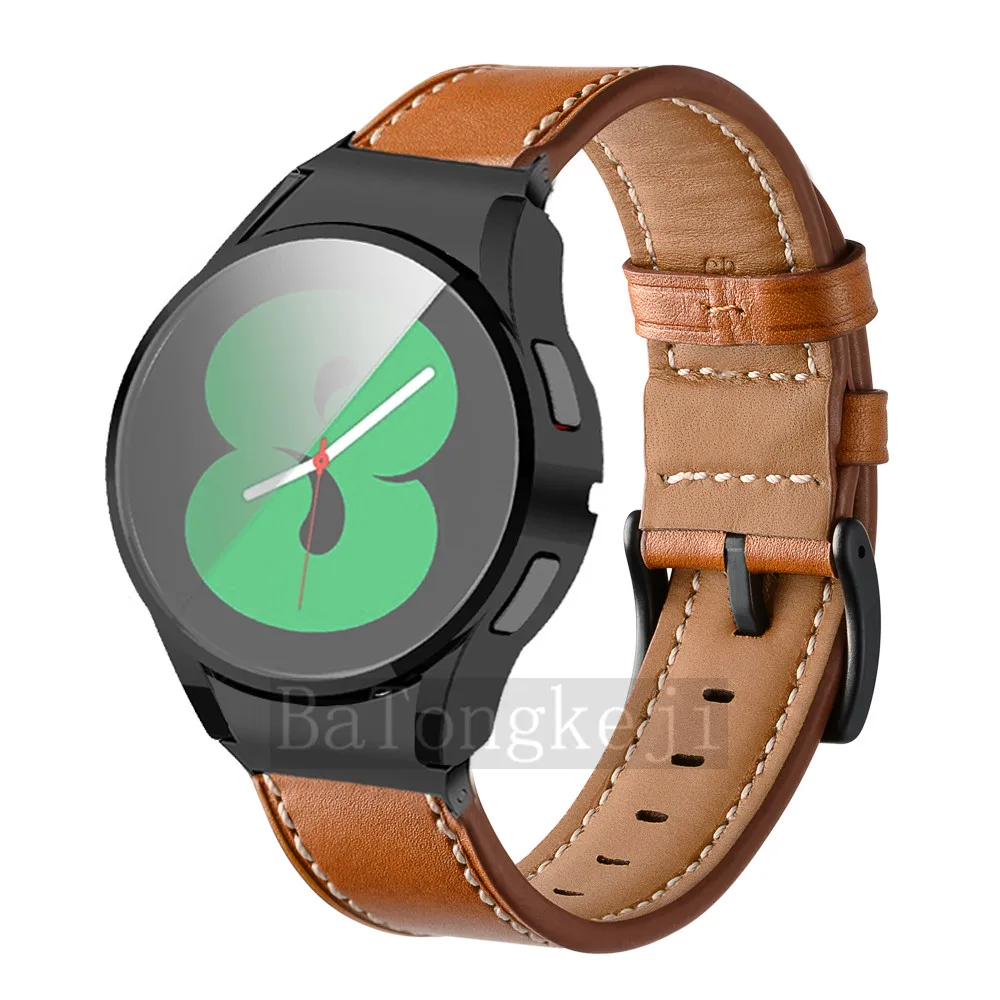 No Gaps Strap For Samsung Galaxy Watch 4 Classic 42/46mm Metal Wristband Genuine leather Band For Galaxy Watch 4 44/40mm belt