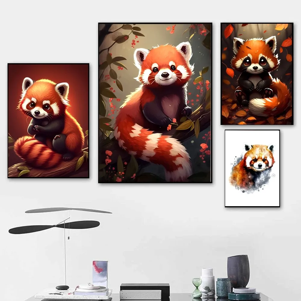 Cute Red Panda Animal Poster Kraft Paper Vintage Wall Art Painting Study Aesthetic Small Size Stickers