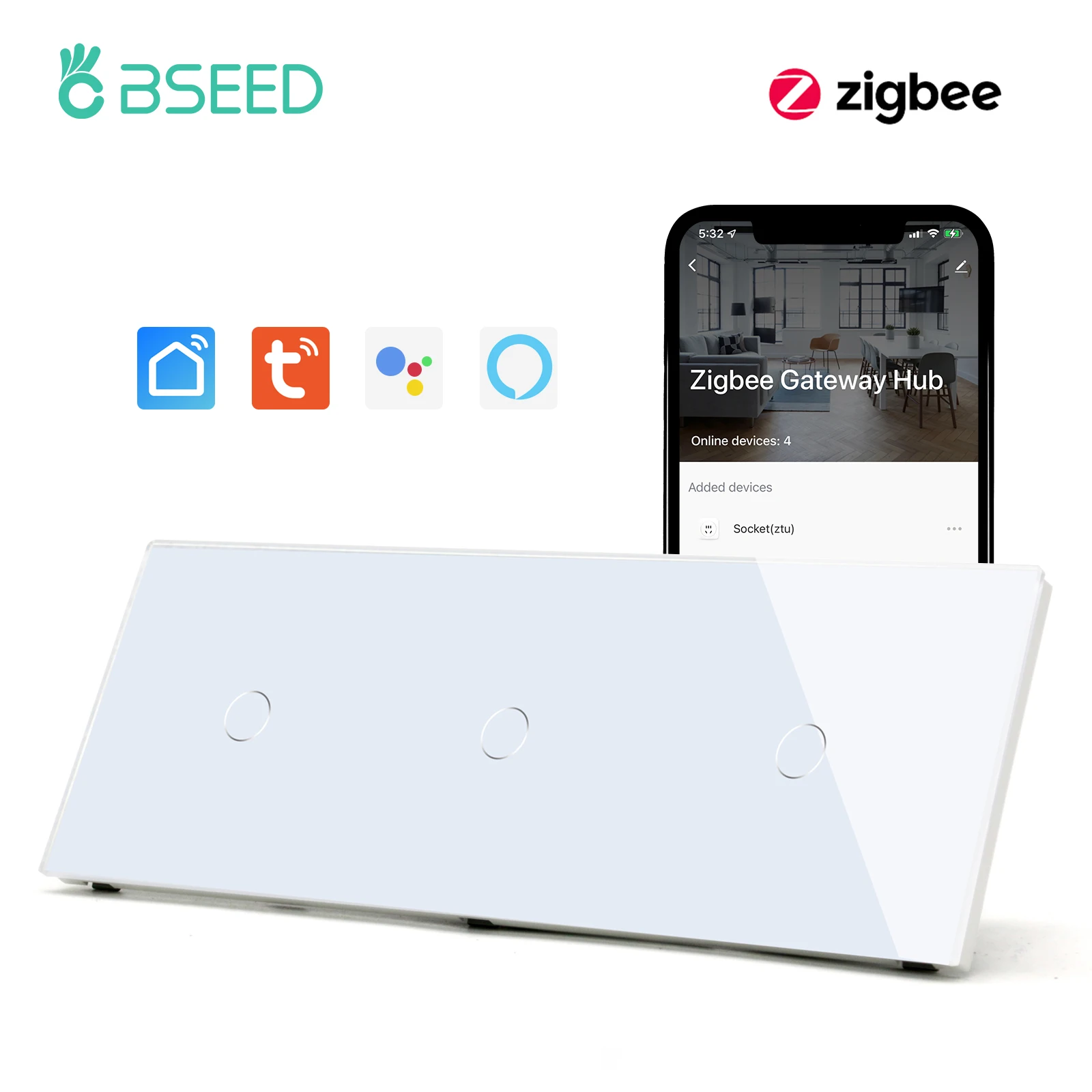 Сенсорный светильник ель BSEED Triple Zigbee стеклянный переключатель с 3/6/9 клавишами