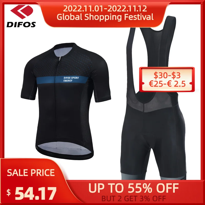 

DIFOS Cycling Jersey Set Men Summer MTB Maillot Cycling Bib Shorts Suits Reflective Mountain Bike Short Sleeve Bicycle Wear