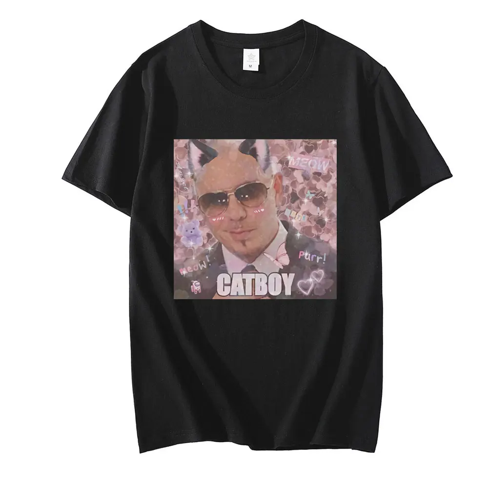 

Mr. Worldwide Catboy Men's T-Shirt Funny Face Vintage T-Shirt 100% Cotton Short Sleeve Crew Neck T-Shirt Plus Size T-Shirt