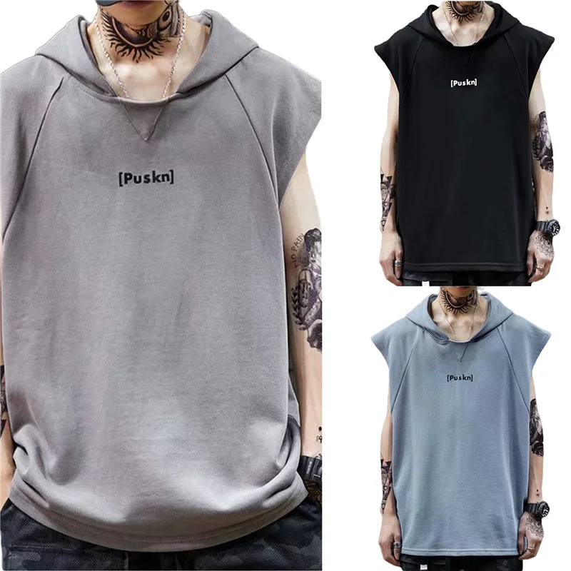 

Men's Casual Sports Vest, Sleeveless Letter Printed Bodybuilding Loose Hoodie, Summer Moisture-Wicking Exercise Tanks,M-3XL