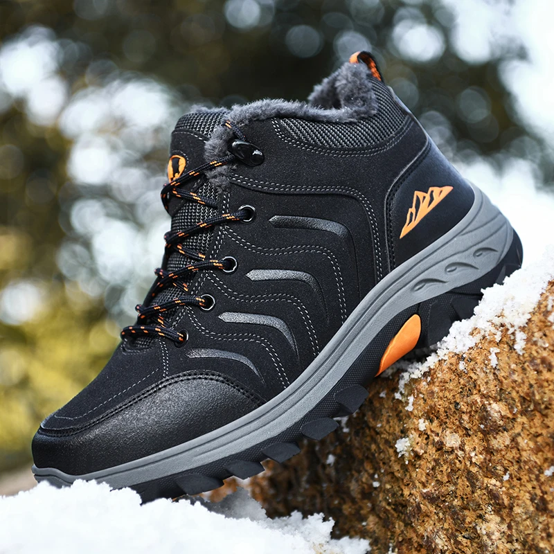  HIKEUP Winter Boot Men Plus Cotton Outdoor Hiking Cotton Shoes High Top Trekking Men Shoes  Combat Military Boots Plus Size 