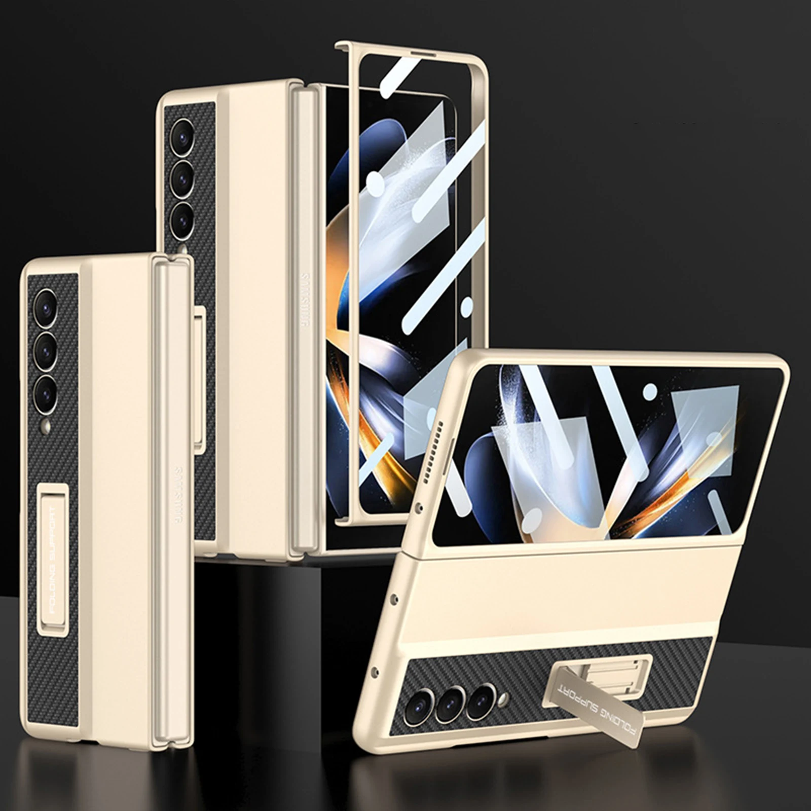 Folding Phone Case for Samsung Galaxy Z Fold 4 5G Hard PC Smartphone Case with Holder Shockproof Phone Case Protection Cover
