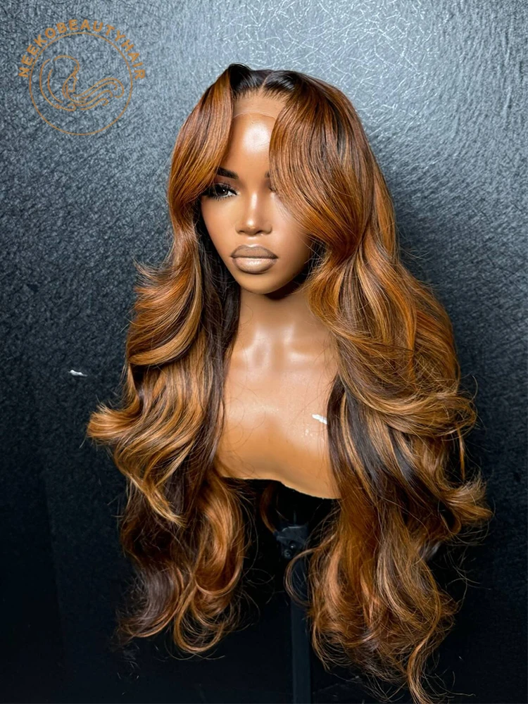 Orange Ginger Brown Highlight Wig Human Hair 13x6 hd Lace Front Pre Plucked Ombre Blonde Frontal Wigs For Women