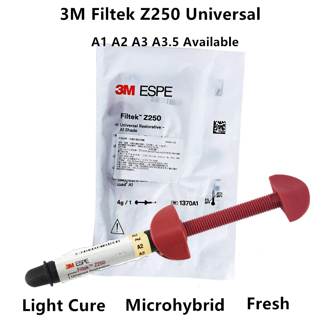 

3M ESPE FILTEK Z250 Dental Composite Light Cure Resin Microhybrid Syringe A1 A2 A3 A3.5 Shade Spatula Handle