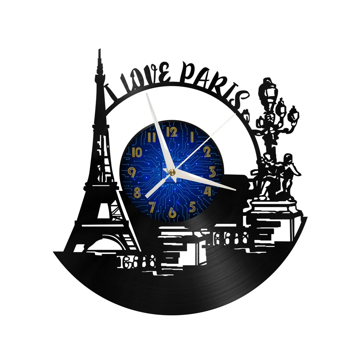 

I Love Paris Vinyl Wall Clock, Vinyl Record Clock Wall Art Silent & Non-ticking