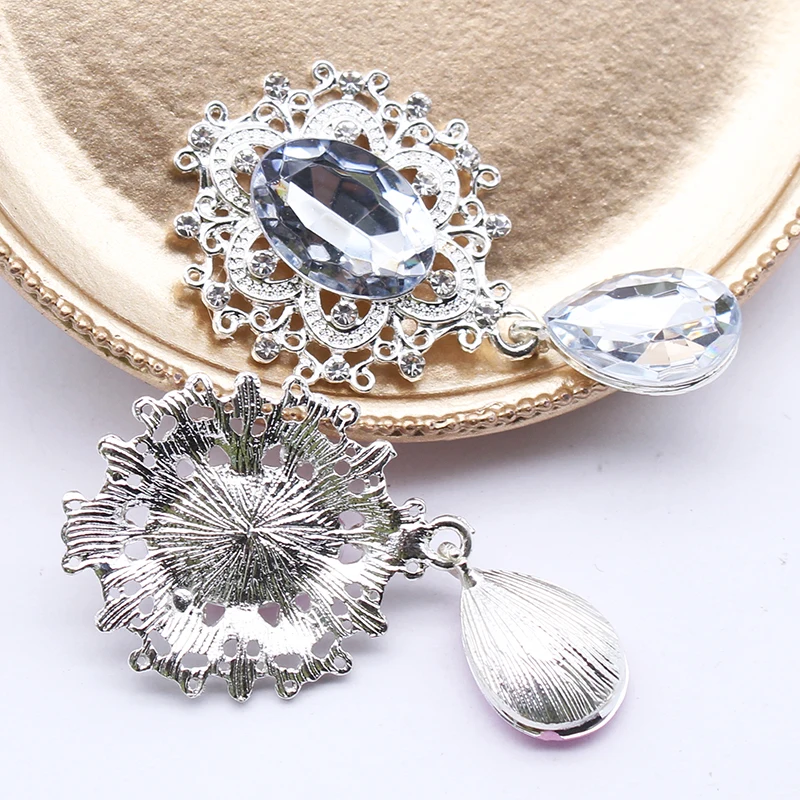 Брошь из металлического сплава с плоским основанием и стразами 10 шт./лот