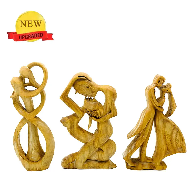 

Love Lasts Forever Wooden Lovers Kiss Art Statues 3D Passionate Embrace & Kiss Statue Abstract Romantic Ornament Figurine