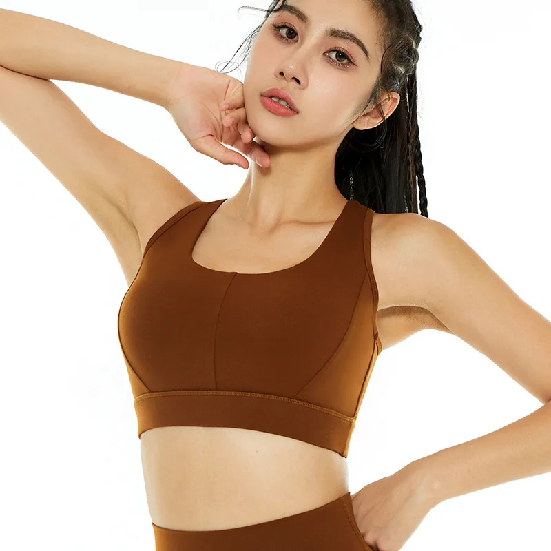 New Nylon Bra Top for Women Sexy Tight Sports Bra Fitness Gym Yoga Underwear Chest Pad Removable Shockproof Women's Bra 4 Colors