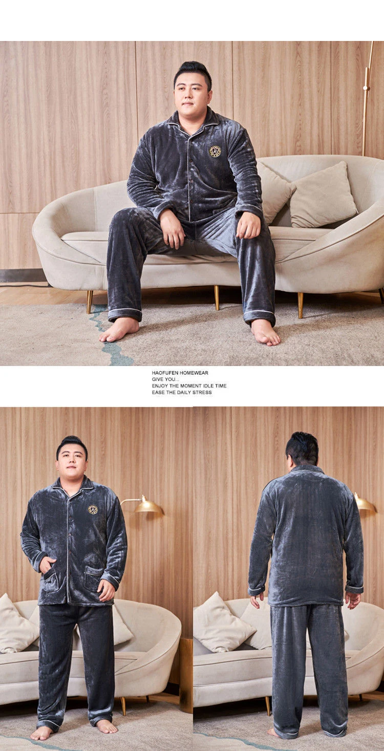2023  5XL 6XL Warm Men Winter Fleece Pajamas Man Thick Flannel Sleepwear Pajama Set Velvet Nightwear Home Cloths Pyjama Pijama