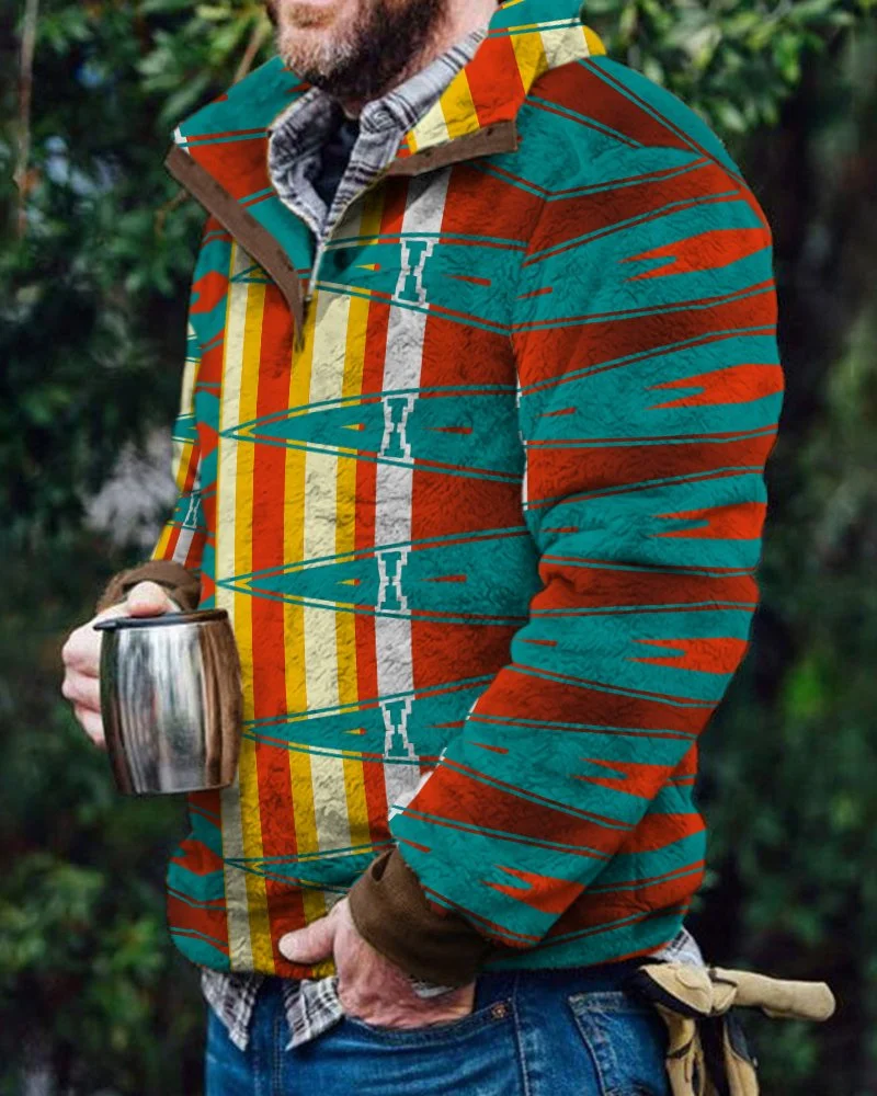 Autumn Winter 2022 New European and American Men's Stripe Double Sided Fur Stand Collar Home Furnishing Suit Plush Thermal Coat