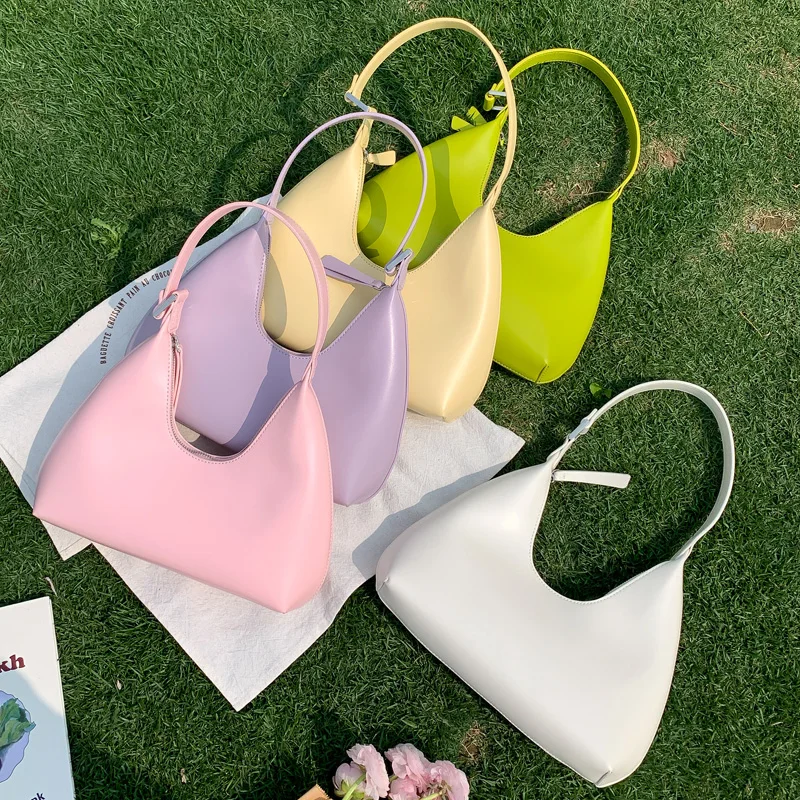 

2022 New Zipper Women‘s Bag Korean Designer Zipper Small Handbags Half Moon Ladies Shoulder Bag PU Leather Woman Oxter Bag