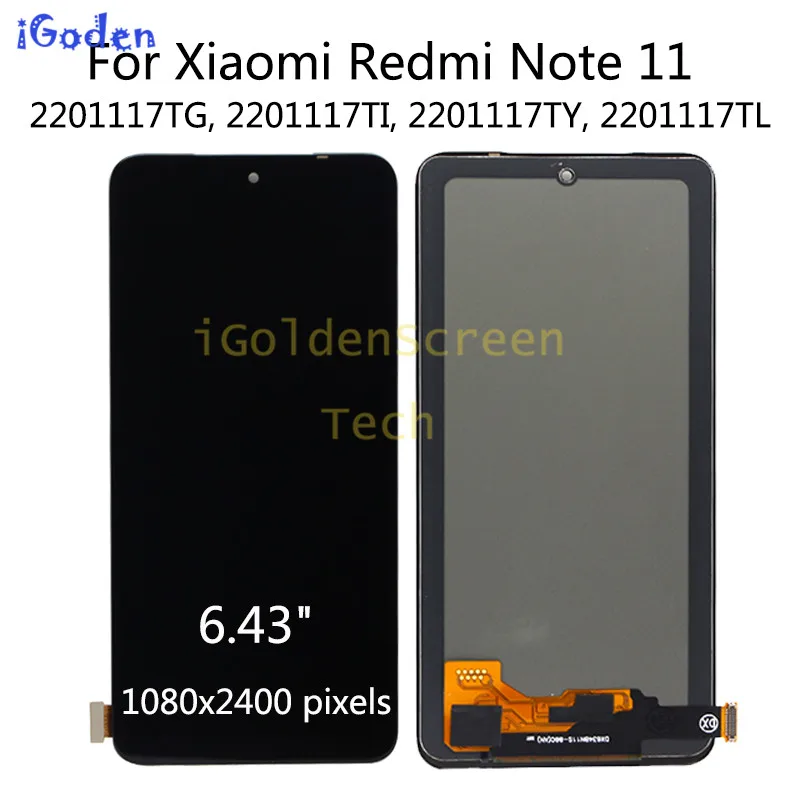 ЖК-дисплей 6 43 дюймов AMOLED для Xiaomi Redmi Note 11 с сенсорным экраном и дигитайзером в