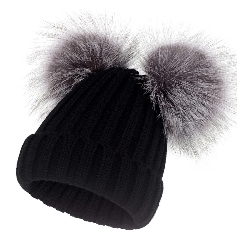 Европейская и американская новая негабаритная шапка с двойным мехом вязаная