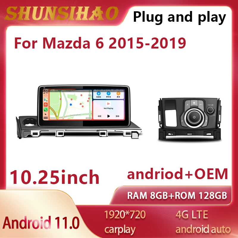 

Автомагнитола ShunSihao 7862 для Mazda 6 2015-10,25, мультимедийный проигрыватель Android 11, GPS, Carplay, 2019 ГГц, 128 дюйма